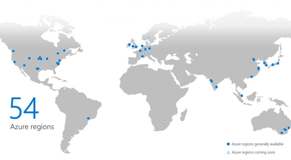 All 54 Azure regions across the world