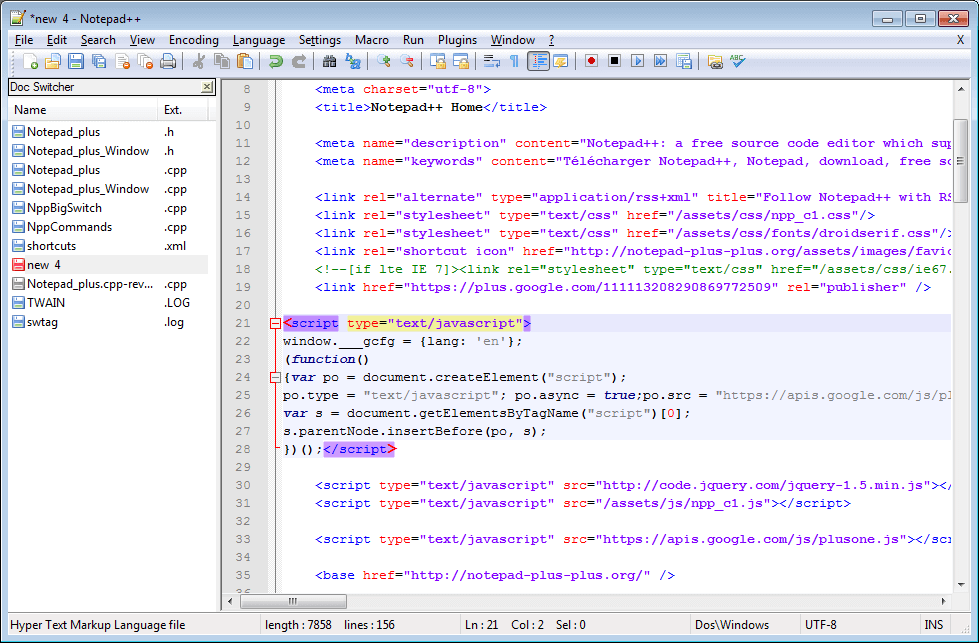 Notepad++ screenshot