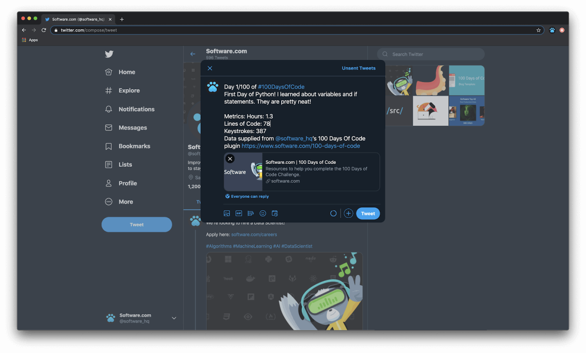 Share progress to Twitter